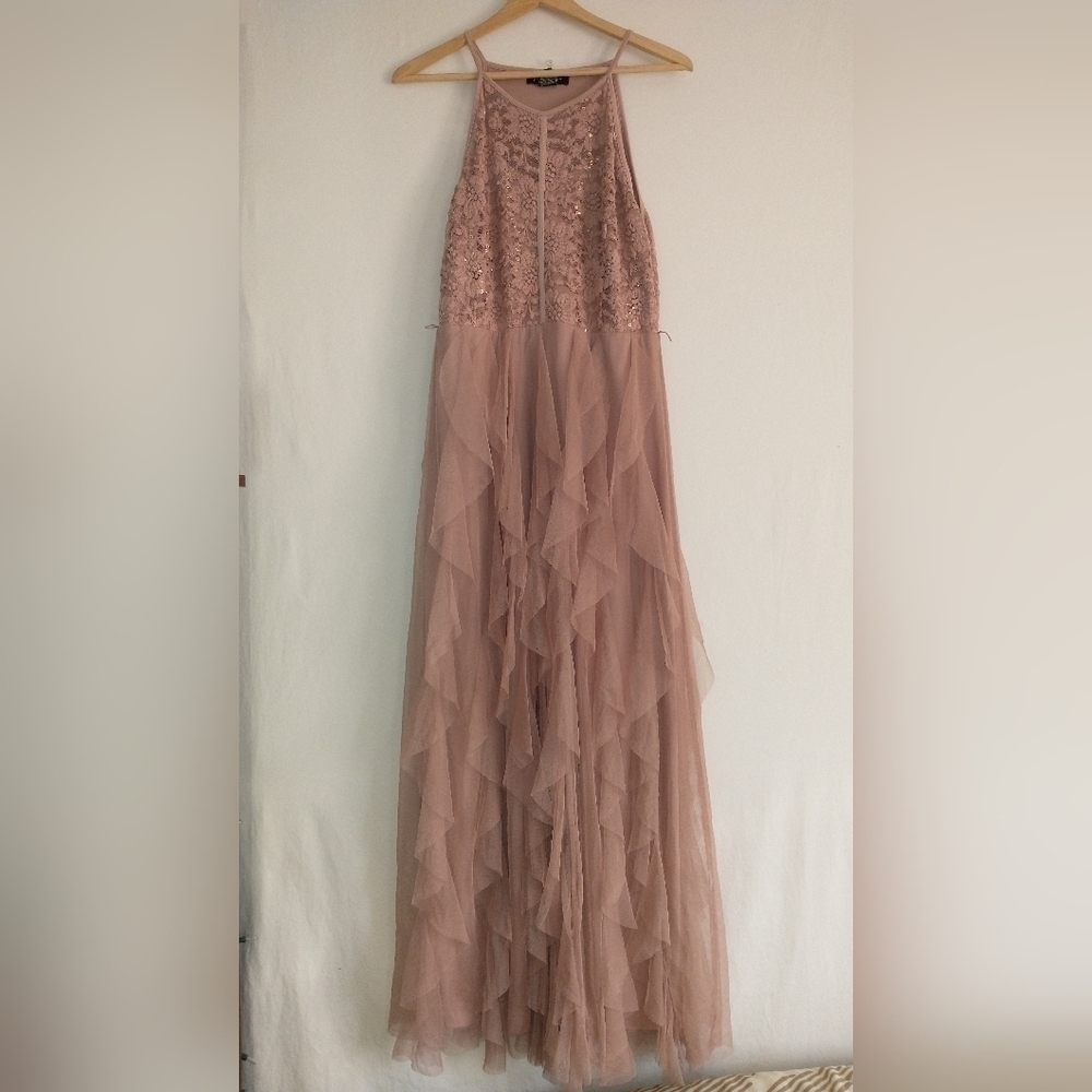 Sleeveless Blush Maxi Dress with Lace Bodice - Picture 3 of 6